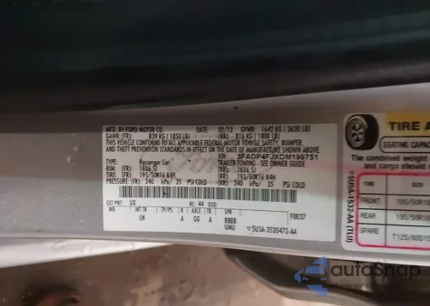 2013 Ford Fiesta Titanium z USA, uszkodzony, nr VIN 3FADP4FJXDM199751